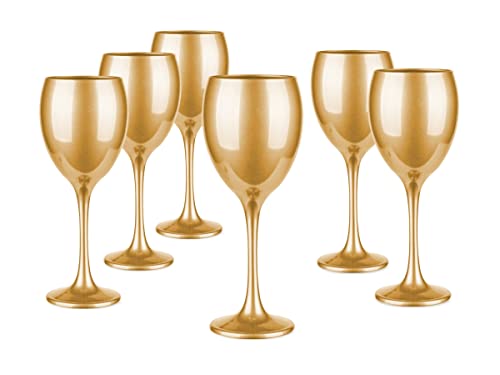 Glasmark Krosno - Juego de copas de vino tinto, copas de vino tinto, vino blanco, copas de vino tinto, copas de vino blanco, copas de vino blanco, apto para lavavajillas, oro metálico, 6 x 300 ml