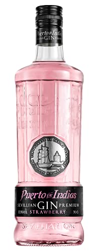 Gin Puerto de Indias - Pack Gin Strawberry Premium + Copa de Cristal con mensaje de Regalo - Ginebra Rosa Premium - Kit Ginebra de Fresa con Copa de cristal- 70 cl - 37.5%