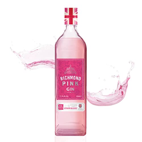 Richmond Pink Dry - Botella de Ginebra Rosa - 70 cl - 37,5% de Alcohol - Ideal para Preparar Cocktails y Gin Tonic - Sabor a Fresa - con Notas Frutales y Especiadas