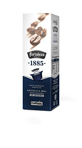 Café Fortaleza Descafeinado - Cápsulas Compatibles con Caffitaly, Gama Premium 1885, Aroma Afrutado, Especial Espresso, 100% Arábica, Pack 8 x 10 - 80 uds