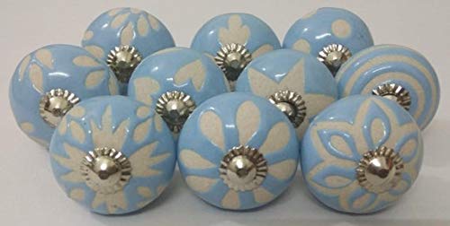 OSNICA Pomos de cerámica con diseño vintage, diseño de mezcla de colores, pomos de cerámica para puertas de armarios, cajones y accesorios cromados (azul -1)