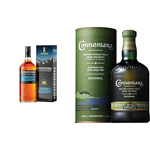 Auchentoshan Three Wood Single Malt Whisky Escoces, 43%, 700ml & Connemara Peated Single Malt Whisky Irlandes 40%, 700ml