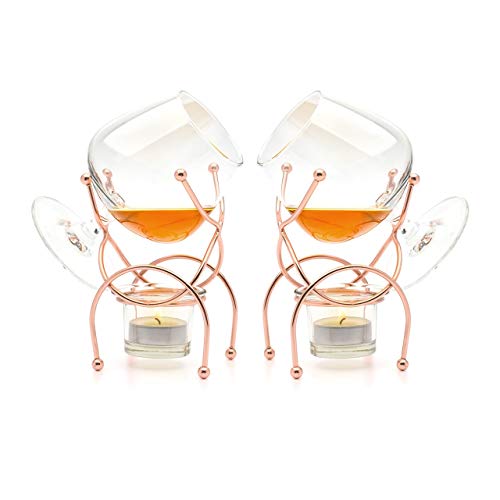 Bar Amigos - Juego de 2 calentadores de brandy y coñac con velas de té, portavelas y soporte de cobre