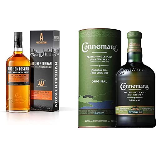 Auchentoshan American Oak Single Malt Whisky Escoces, 40% - 700 ml & Connemara Peated Single Malt Whisky Irlandes 40%, 700ml