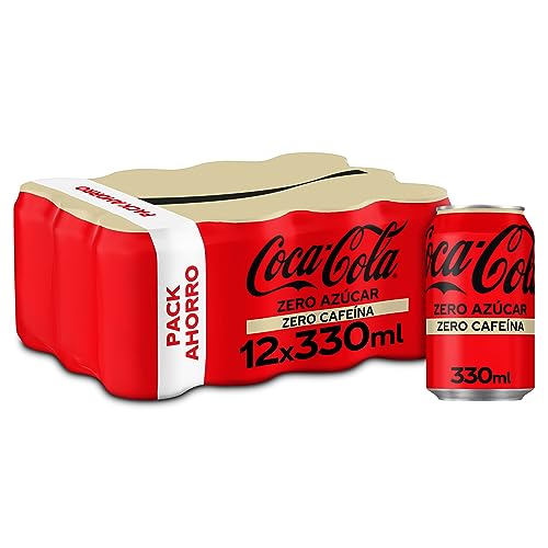 Coca-Cola Zero Azúcar Zero cafeína - Refresco de cola sin azúcar, sin calorías, sin cafeína - Pack 12 latas 330 ml