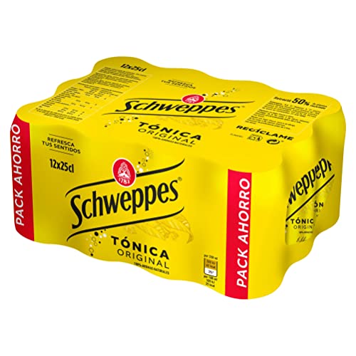 Schweppes Tónica Original, Bebida Refrescante - Lata, Pack 12x25cl
