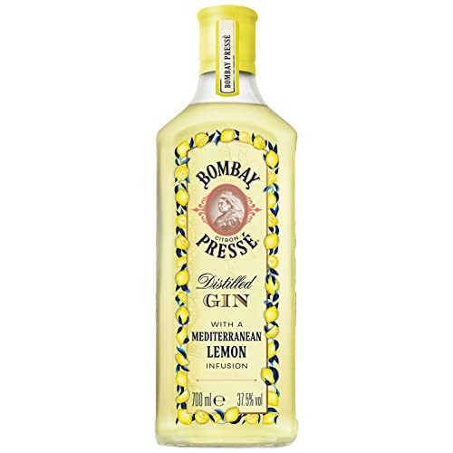 Bombay Citron Pressé Premium Distilled Lemon Flavoured Gin, Ginebra infusionada al vapor con los mejores limones del Mediterráneo, 37,5 % vol., 70 cl / 700 ml