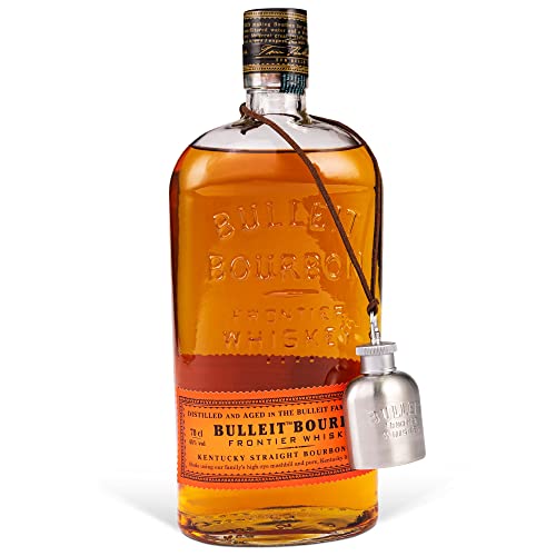 Bulleit Bourbon Frontier Whiskey mit original Miniatur Flachmann, High Rye Whiskey gebrannt und gereift nach der Kentucky Tradition (0,7 l)
