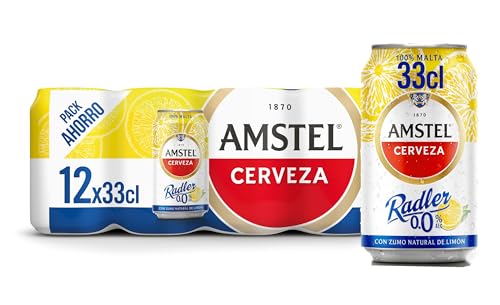 Amstel Radler 0,0 Cerveza Limon Sin Alcohol Pack Lata, 12 x 33cl