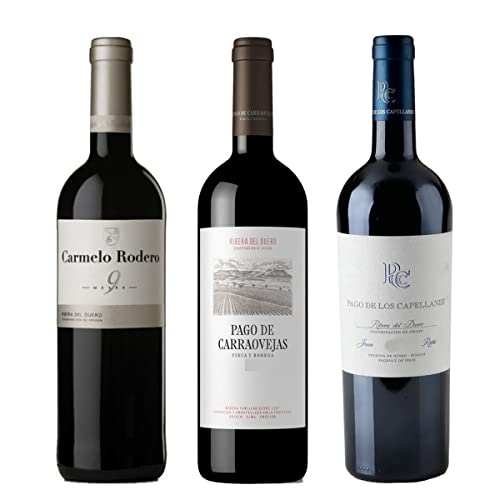 Pack Vinos Ribera del Duero - Envio 24h - Vinos Regalo - C. Rodero 9m, P. Carraovejas, P.Capellanes 5m- Cosecha Privada (3 x Botella 75 cl, 1.03)