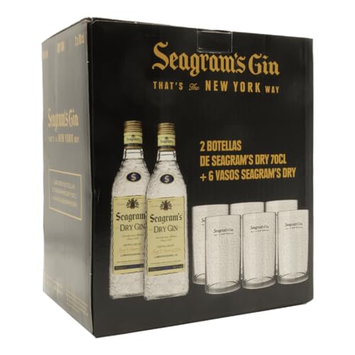 Seagram's Dry Ginebra, Pack de 2 botellas y 6 vasos de regalo, 750 ml