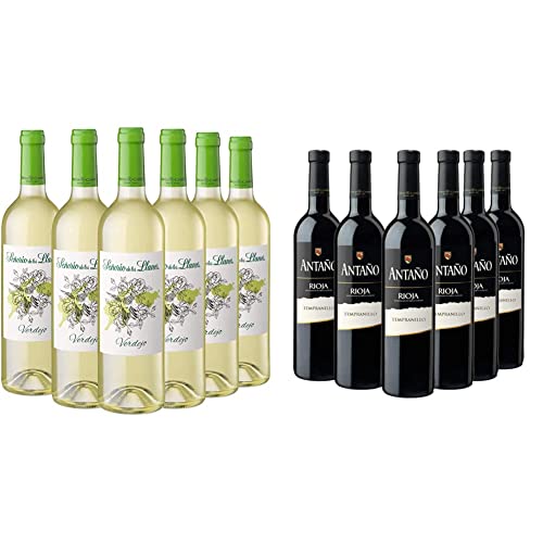Señorío de los Llanos Verdejo - Vino Blanco - Caja de 6 Botellas x 750 ml & Antaño Tempranillo - Vino Tinto D.O Rioja - Caja de 6 Botellas x 750 ml