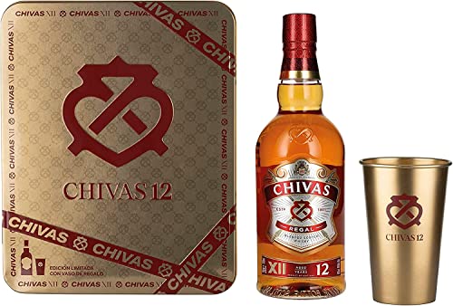 Chivas Regal 12 años Whisky Escocés de Mezcla con Lata y vaso de regalo - 700 ml, 1 Item