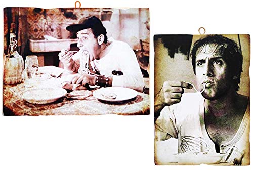 KUSTOM ART Juego de 2 cuadros de estilo vintage con los famosos actores – Alberto Sordi y Adriano Celentano – Impresión sobre madera para decoración de restaurante pizzería tractor bar hotel locanda