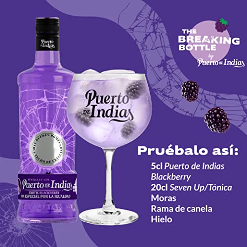 Gin Puerto de Indias - Edición Día de la Mujer 2023 – The Breaking Bottle - Gin de Mora Exótica – Ginebra Premium Exotic Blackberry - 0,70cl - 37.5%