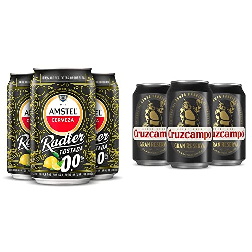 Amstel Radler 0,0 Cerveza Tostada Limon Sin Alcohol Pack lata 24 x 33cl & Cruzcampo Gran Reserva Cerveza Tostada Pack Lata, 24 x 33cl