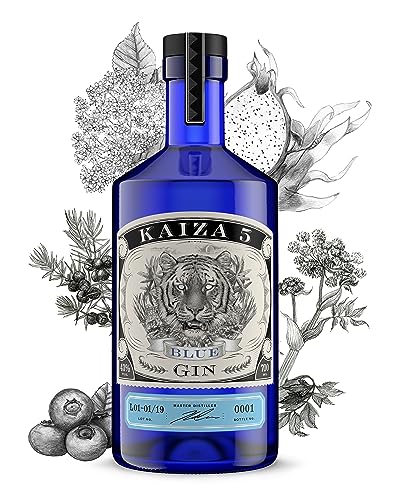 KAIZA 5 BLUE GIN - 0,7 l - 43% - Ginebra de Sudáfrica/Ciudad del Cabo - Floral, afrutado, fresco - Saúco, arándano y pitahaya