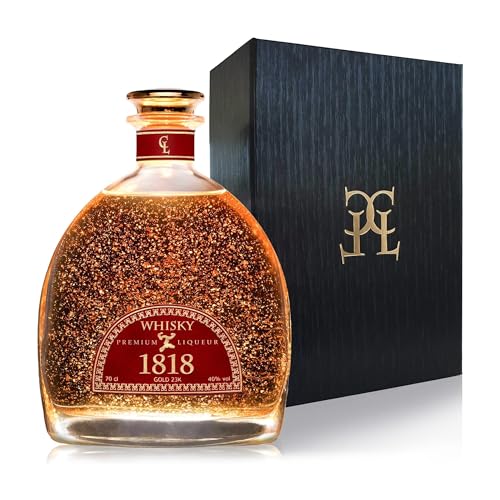 CONDE LUMAR - Whisky 1818 - Premium Liqueur Gold 23K - Con Láminas de Oro - Caja con Estuche - Con Certificado de Oro de Calidad - Ideal para Regalar - 40% Vol. - 70 cl