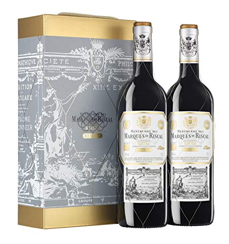 Marqués de Riscal - Vino tinto Reserva Denominación de Origen Calificada Rioja, Variedad Tempranillo - Estuche 2 botellas x 750 ml - Total: 1500 ml