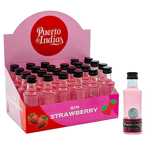 Puerto de Indias – Pack 24 miniaturas 5cl – Ginebra de Fresa Premium – Strawberry Premium Gin – 24 unidades x 5 cl – 37.5º