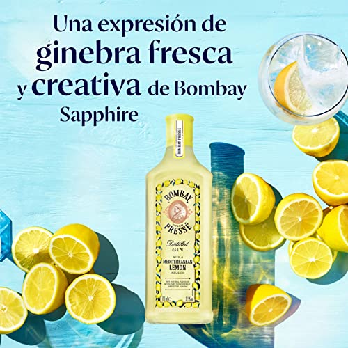 Bombay Citron Pressé Premium Distilled Lemon Flavoured Gin, Ginebra infusionada al vapor con los mejores limones del Mediterráneo, 37,5 % vol., 70 cl / 700 ml