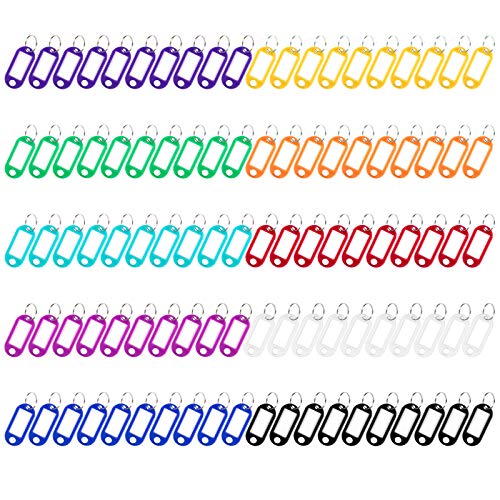 Etiquetas de Plástico Paquete de 110 Etiquetas de Llavero Etiquetas, Etiquetas de Identificación de Colores Surtidos Etiquetas de Equipaje Con Anillo Dividido Lable Ventana, 10 Colores