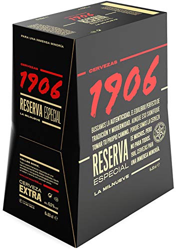 1906 Reserva Especial - Cerveza Lager Extra, Pack de 24 Botellas x 33 cl, Sabor Amargo y Aroma Tostado, Galardonada Internacionalmente, 6,5% Volumen de Alcohol