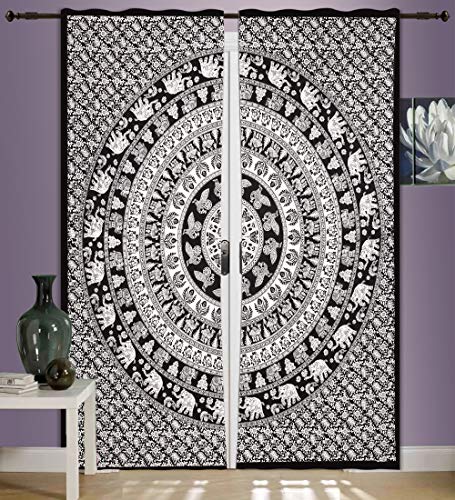 Indian-Shoppers Tapiz indio decorativo para puerta, diseño de mandala, color blanco y negro